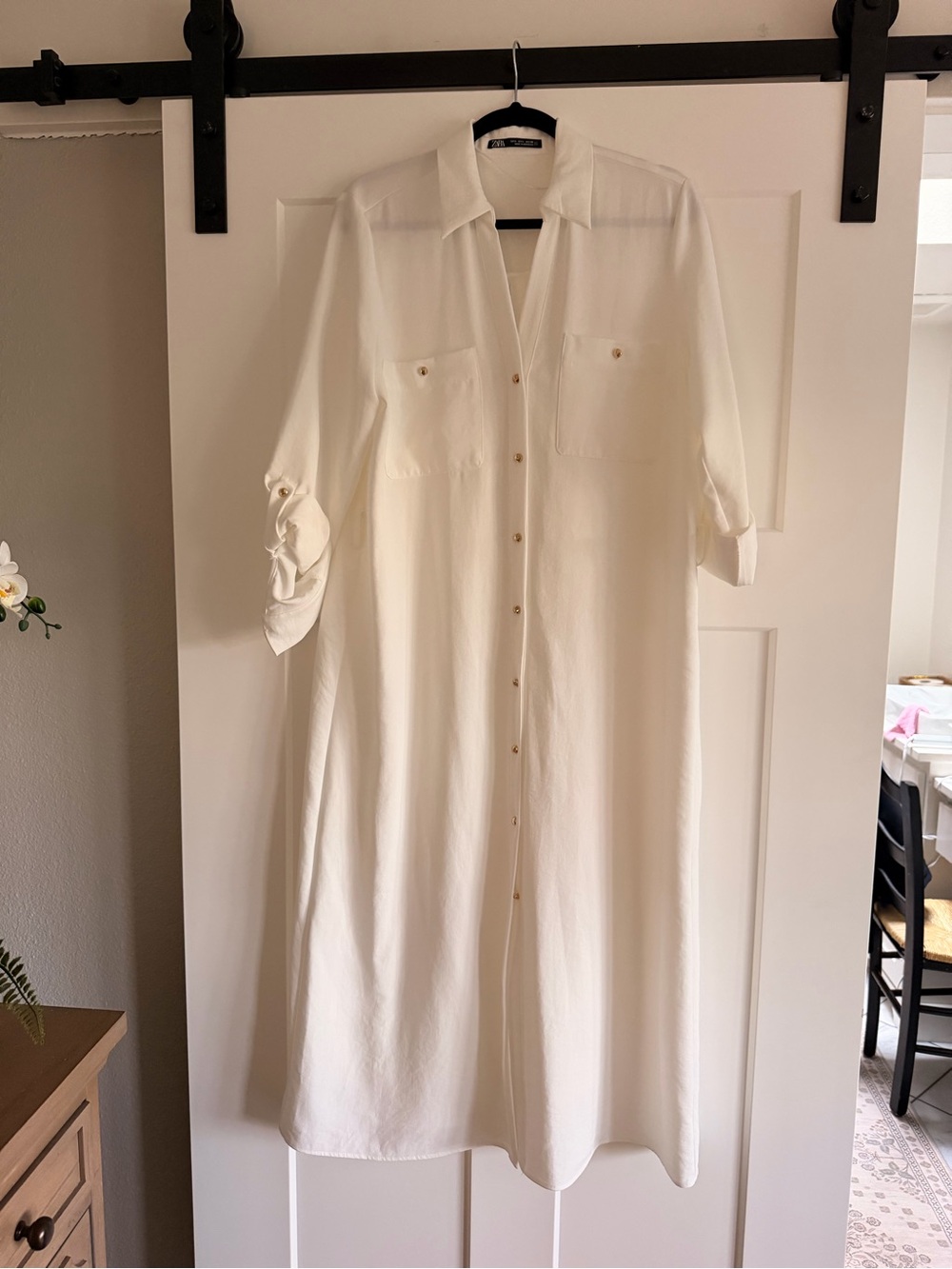 Zara white Button-Front Maxi Shirt Dress size large